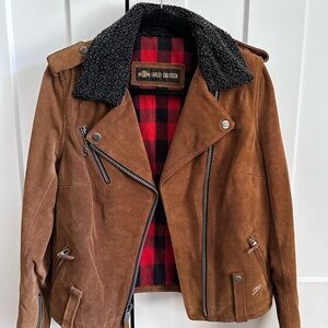Harley-Davidson Women's Brown Leather Jacket with Black Collar